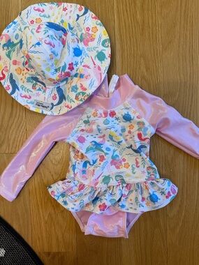 Flap Happy Girls' Mermaid Swim Set in Pink and Multicolor